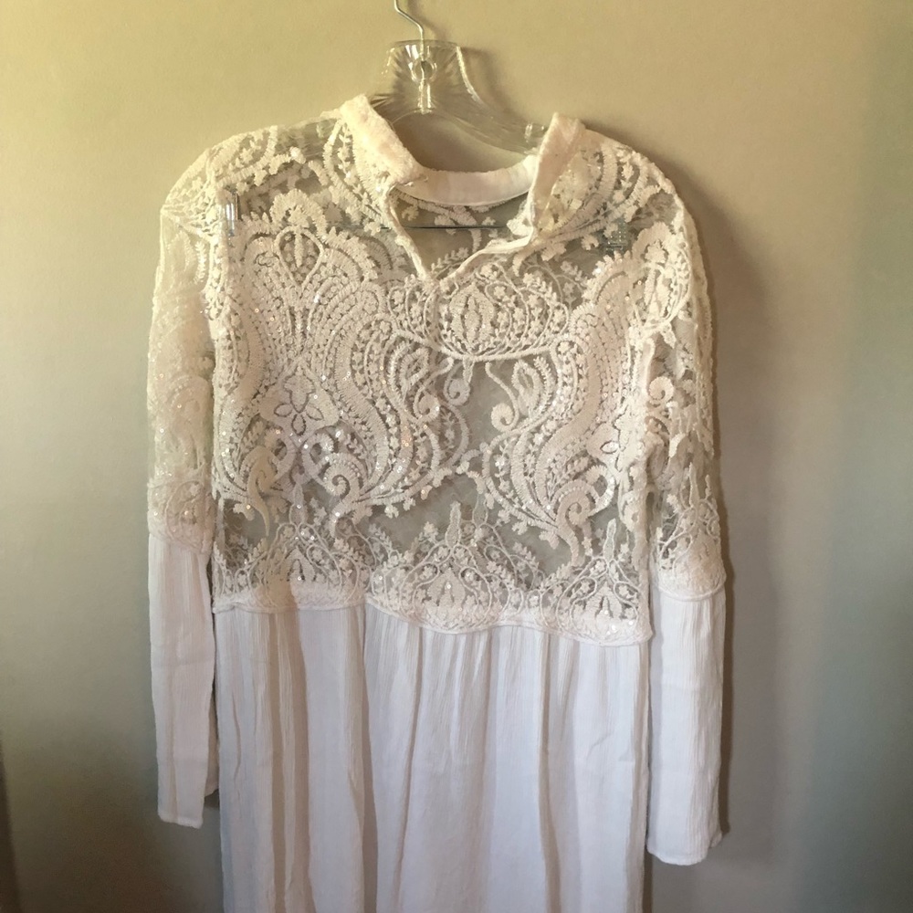 Lace mesh shiny dress